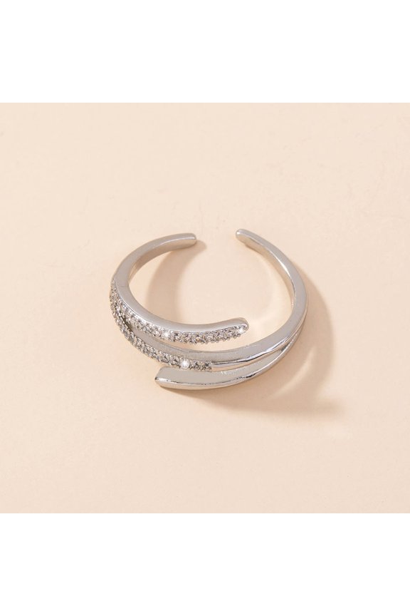 Adjustable Snake-Shaped Zircon Ring: Unisex Copper Ring with Micro-Set Zircon Inlay, Simple Geometric Design, 17mm Inner Diameter