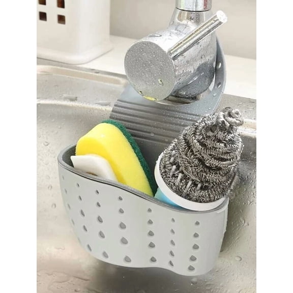 Adjustable Snap Sink Sponge Holder + 2 Steel Wire Brush + Cleaning Sponge Bundle