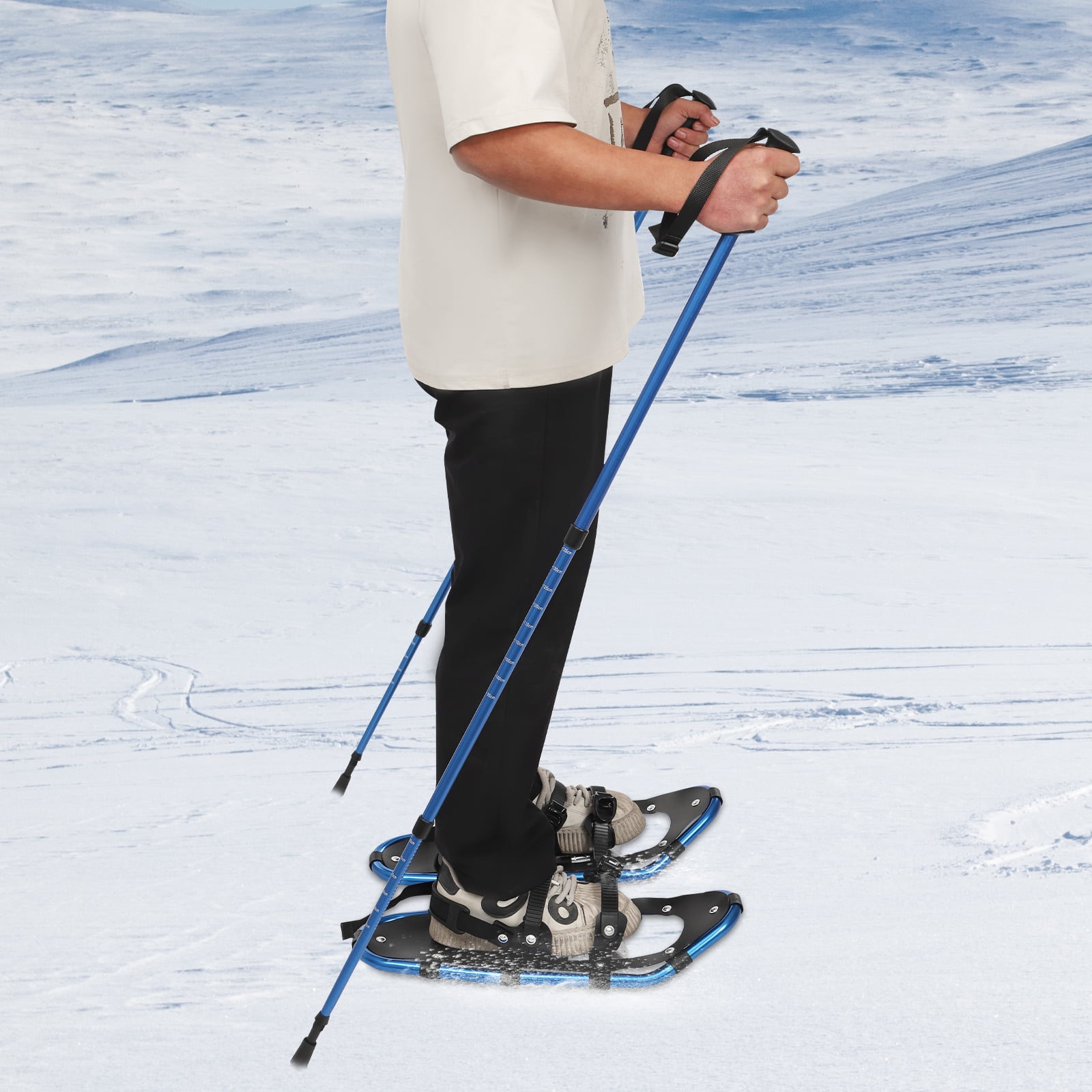 Adjustable Snowshoes with Trekking Poles, Portable Snowboard Kit for Skiing, Anti-Slip Claws, Lightweight Aluminum Frame, 110-220lbs Capacity, Comfortable Fit