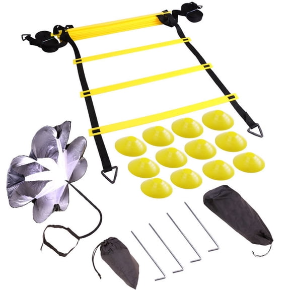 Adjustable Soccer Football Fitness Speed Rungs Agility Ladder Training Equipment with Resistance Parachute Disc