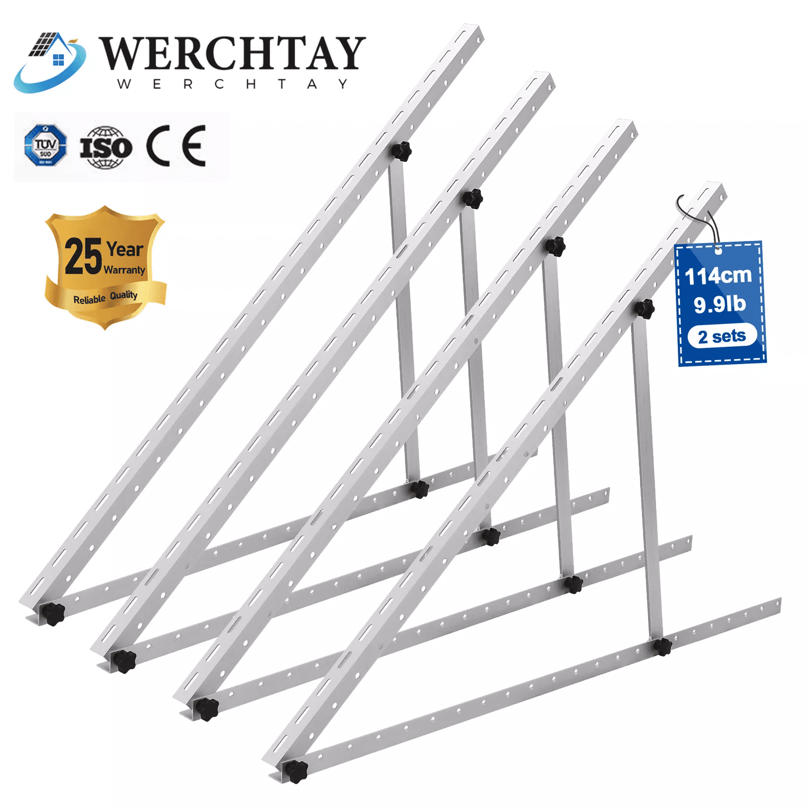 Werchtay 114 cm Silver Monocrystalline Anti-Slip Solar Panel Mounting Brackets, 4 Pack