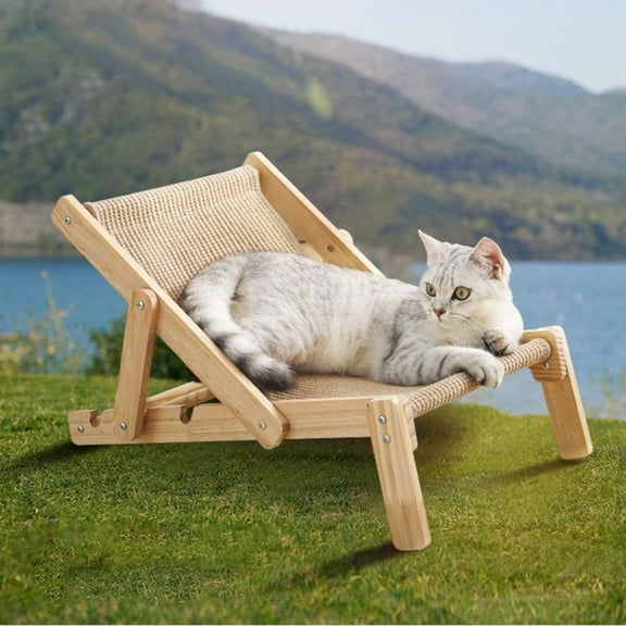 Adjustable Solid Wood Sisal Lounge Chair & Cat Nest for All Seasons - Universal Cat Bed
