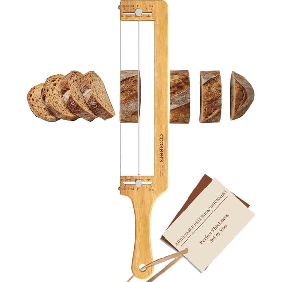 Adjustable Sourdough Bow Bread Knife  Large Bread Slicer for Homemade Bread with Serrated Stainless Steel Blade&Precision Thickness Guide, Even Slice Cutter for Baguettes, Bagels.
