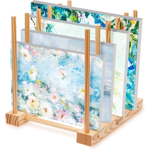 Adjustable Spacing Tabletop Art Drying Rack, Wooden Display Organizer for 10 to 36 Canvases, Compact & Stable Studio Storage for Paintings, Prints, Home Office