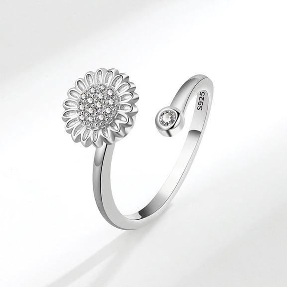 Adjustable Spinning Sunflower Ring With Zircon Embedded Copper Flower Jewelry For Women Fashion Accessory Gift Idea