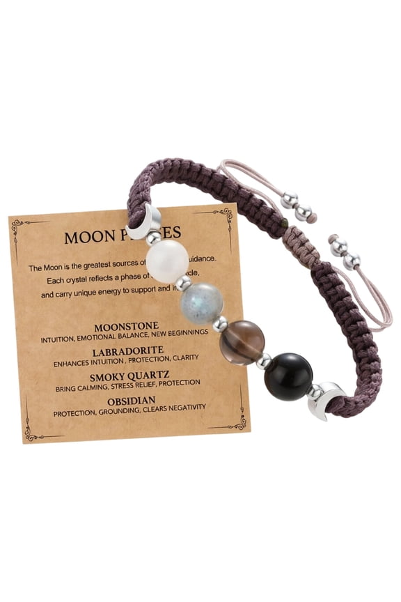 Adjustable Spiritual Crystal Bracelet with Moon Phase Details, Natural Protection Jewelry for Mom Daughter Friends