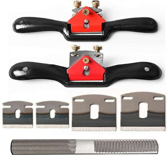 Adjustable Spokeshave Set 2pcs SpokeShave 4pcs Metal Blade and 4-Way Wood Rasp File, Manual Planer with Flat Base, Perfect for Planing, Trimming, Woodworking, Deburring Tools