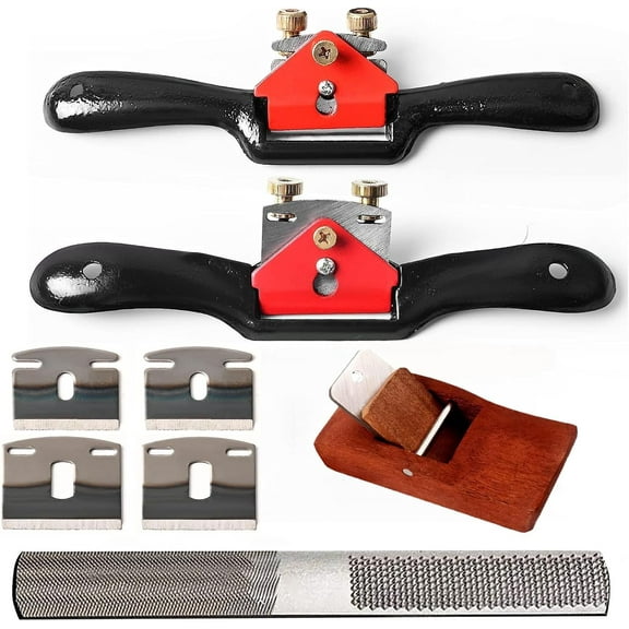 Adjustable Spokeshave Set - 2pcs Spokeshave, 6pcs Metal Blade, Portable Woodworking Planes and 4-Way Wood Rasp File, Perfect for Wood Craft and Woodworking