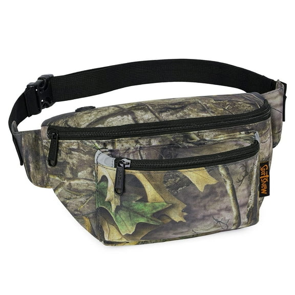 Adjustable Sports Fanny pack on Waist with Headphone Hole Running Crossbody Sling pack Women Fashion Chest Bag for Travel Cycling Hiking, Brown Leaf