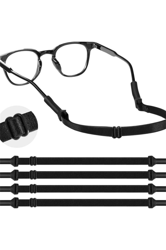 Adjustable Sports Glasses Straps,4 Pcs Child Glasses Elastic Bands,Eyeglasses Holder Straps,No Tail Eyeglass Straps for Child,Toddler Eyewear Retainers for Boys and Girls (Black)