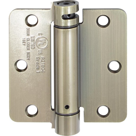 Adjustable Spring Hinge, 3-1/2 Inches, 1/4" Radius Corner, Antique Brass by Stone Harbor Hardware