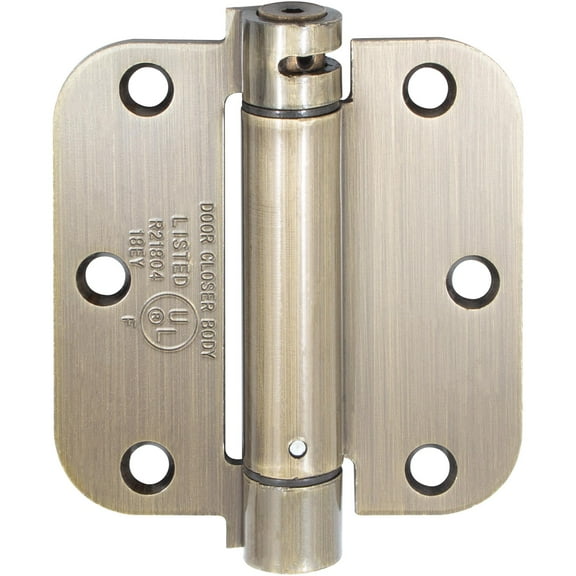 Adjustable Spring Hinge, 3-1/2 Inches, 5/8" Radius Corner, Antique Brass by Stone Harbor Hardware