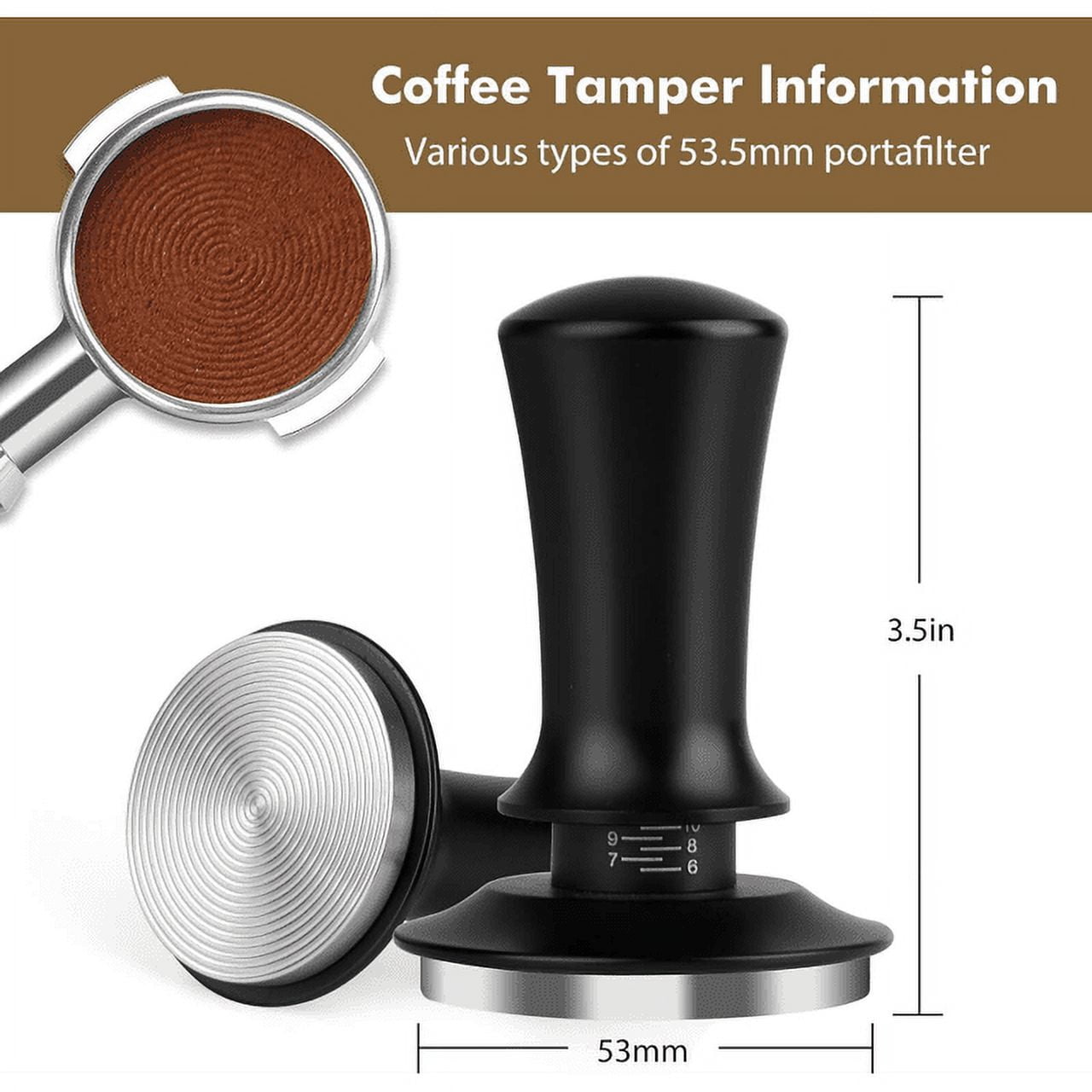 Adjustable Spring Loaded 53mm Espresso Tamper Ideal Depth for
