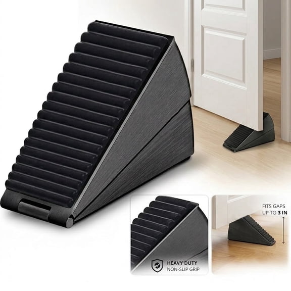Adjustable Spring Loaded Large Floor Door Stopper - Heavy Duty Stainless Steel Black Doorstop