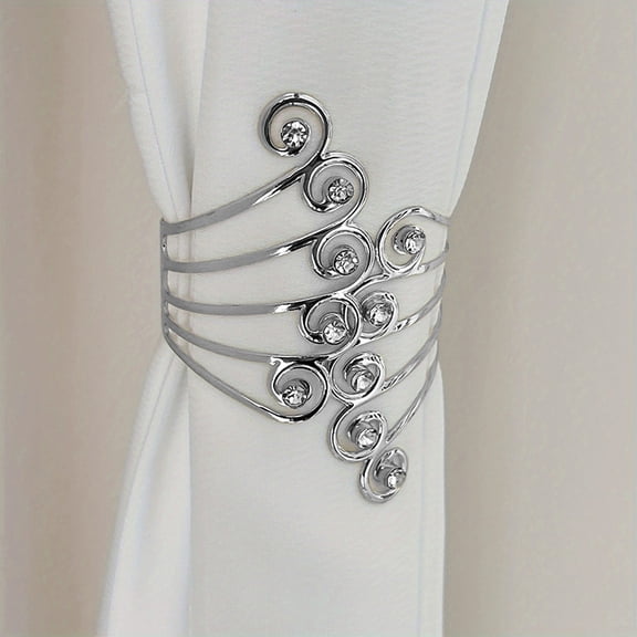 Adjustable Spring Metal Curtain Tieback Holders, Hollow Buckle Rhinestone Bling Drapery Clip Clamp for Living Room Bedroom, Modern Luxury Elegant Home Decor Accessories