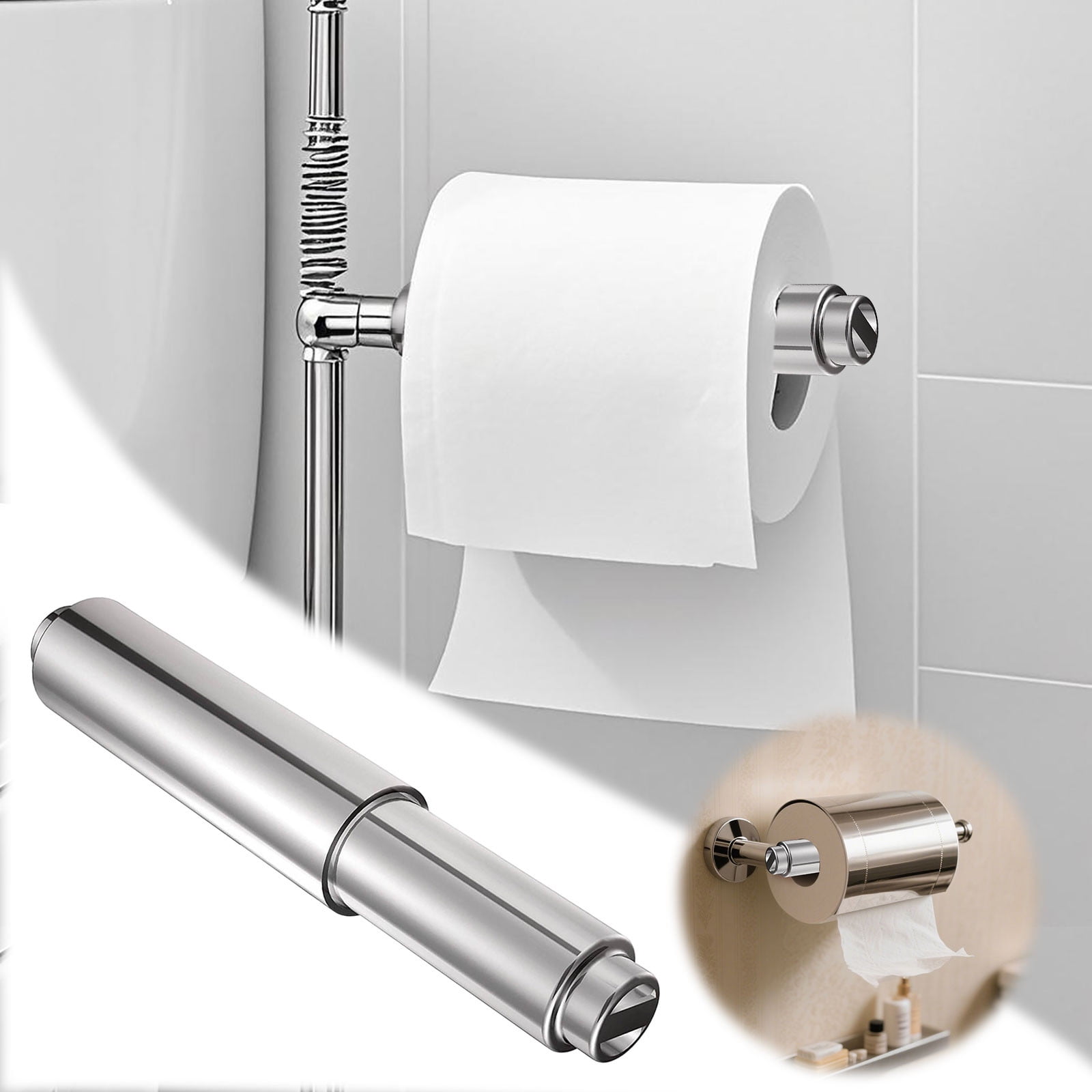 tension mount toilet paper holder adjustment mechanism