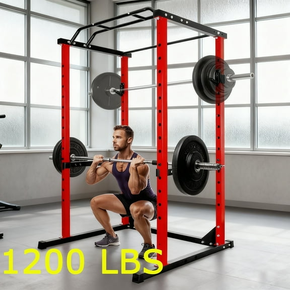Adjustable Squat Rack, 1200LB All-in-One Squat Rack, 45.6"×44.3"×81.5" Squat Rack Power Cage with J-Hooks for Muscle Building Exercises