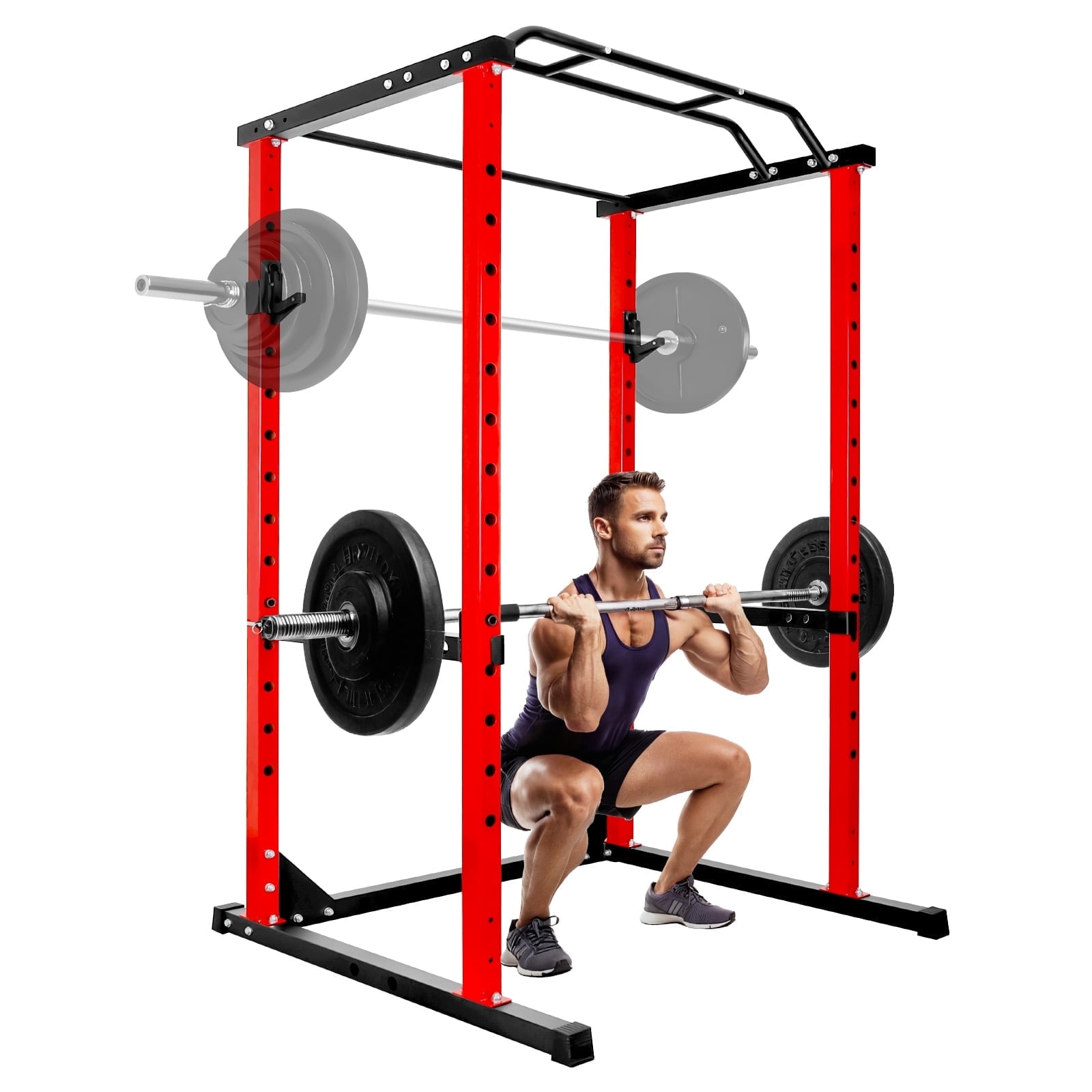 Adjustable Squat Rack, 1200LB Multi-Functional Power Rack, 2”x2”Square Squat Rack Power Cage with J-Hooks for Effective Weightlifting Exercises