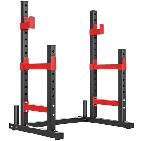Adjustable Squat Rack, 660 LBS Heavy Duty Steel Bench Press Rack with Weight Plate Holders, Red