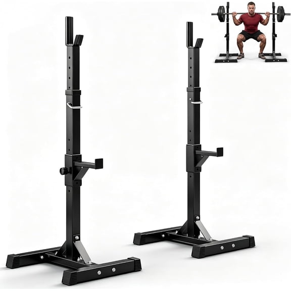 Adjustable Squat Rack Stands Pair of Sturdy Steel Bench Press Rack, Barbell Rack, 40''-66'' 550lbs Max Load Portable Weight Lifting Dumbbell Racks Stands for Home Gym, Black