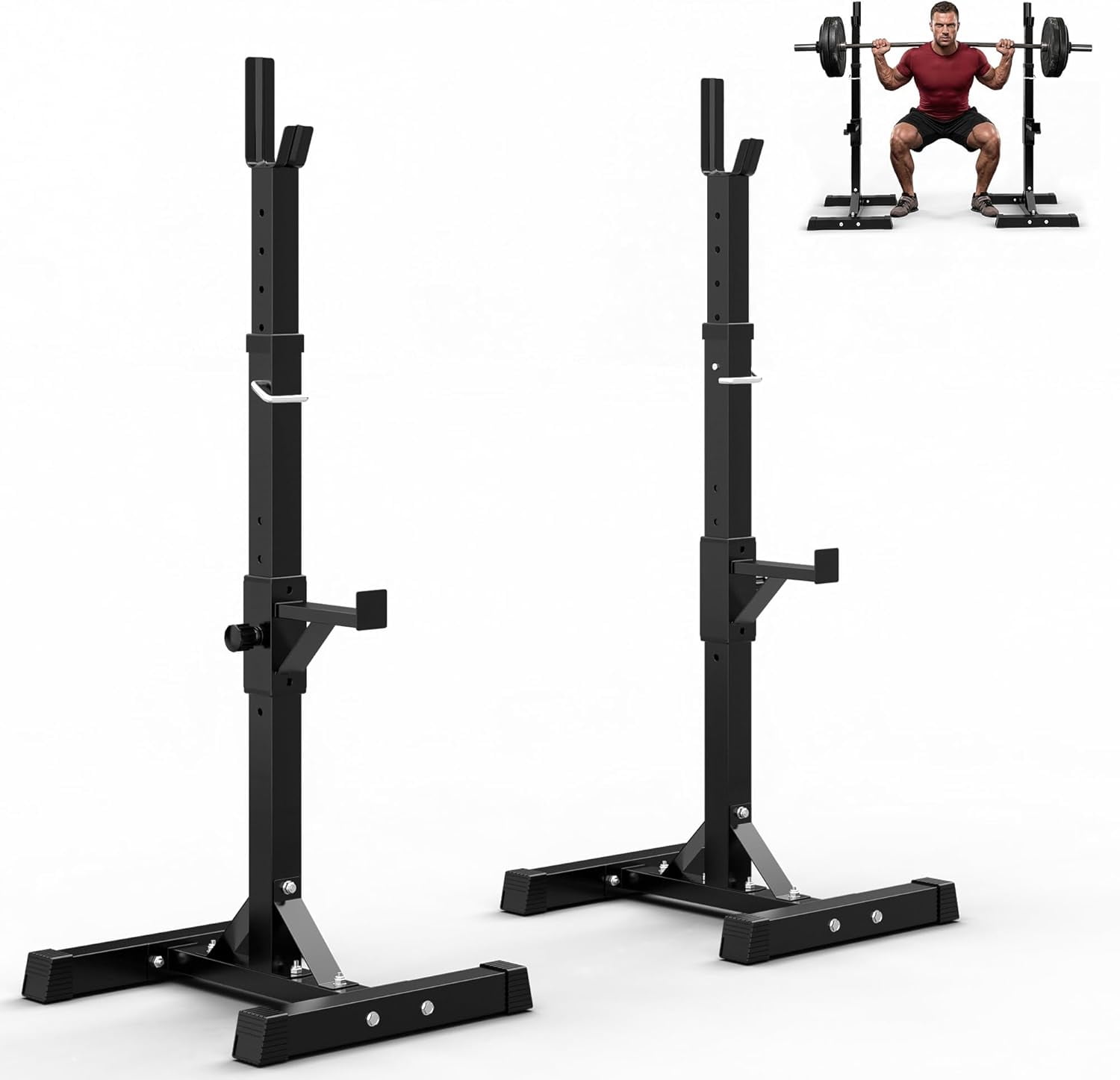 Adjustable Squat Rack Stands Pair of Sturdy Steel Bench Press Rack, Barbell Rack, 40''-66'' 550lbs Max Load Portable Weight Lifting Dumbbell Racks Stands for Home Gym, Black