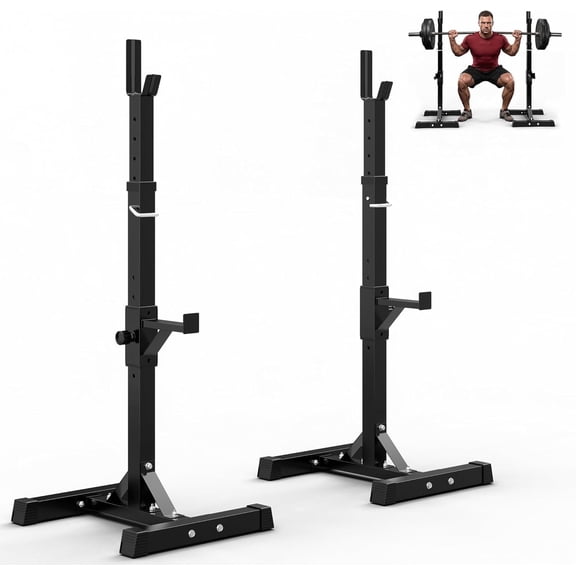 Adjustable Squat Rack Stands Pair of Sturdy Steel Bench Press Rack, Barbell Rack, 40''-66'' 550lbs Max Load Portable Weight Lifting Dumbbell Racks Stands for Home Gym, Black