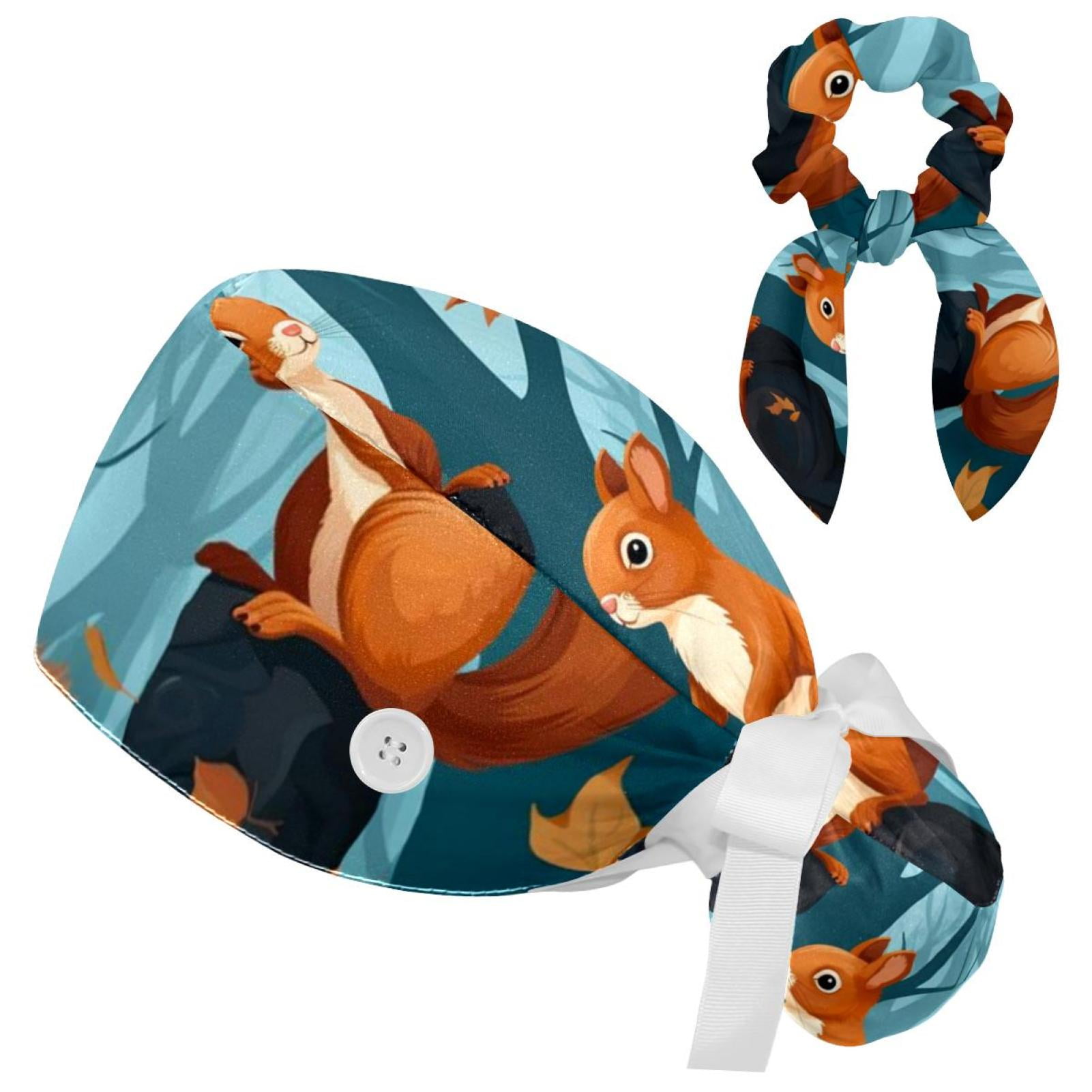 Adjustable Squirrel Surgical Scrub Cap with Button, Ponytail Pouch ...