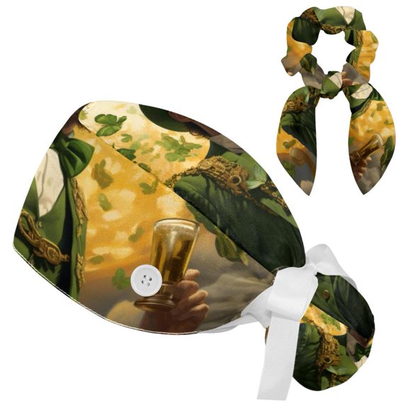 Adjustable St. Parikh's Day Women Bouffant Cap with Buttons Scrub Hat for Woman
