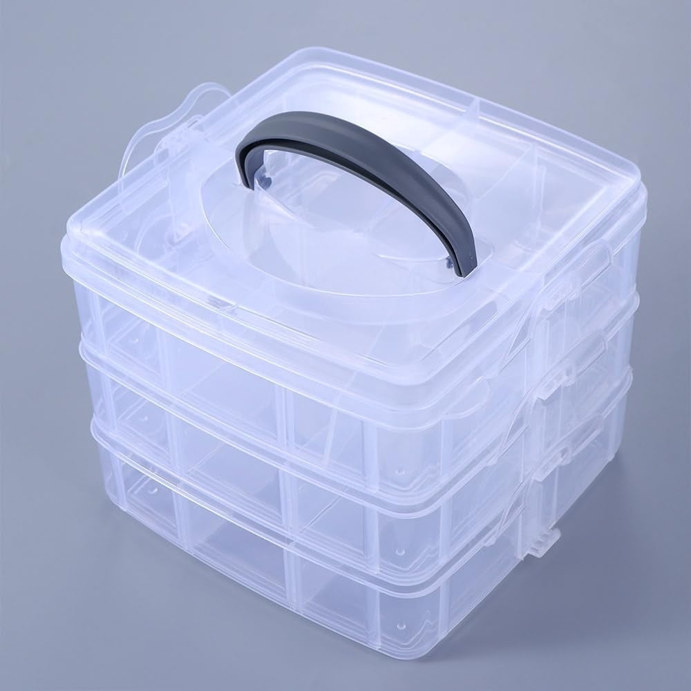 3-Tier Snap-Lock Clear Container Box,Adjustable Stackable Compartment ...