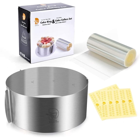 Adjustable Stainless Steel Cake Ring & Acetate Sheets for Baking, 6-12 Inches, Mousse Cake Mould & Collar Set