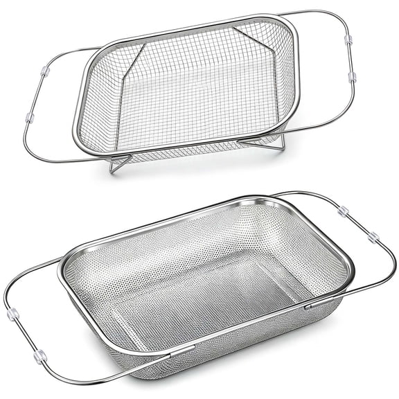 Adjustable Stainless Steel Colander - Over The Sink Expandable Drainer Basket with Fine Mesh - Rust Proof Telescopic Strainer for Kitchen