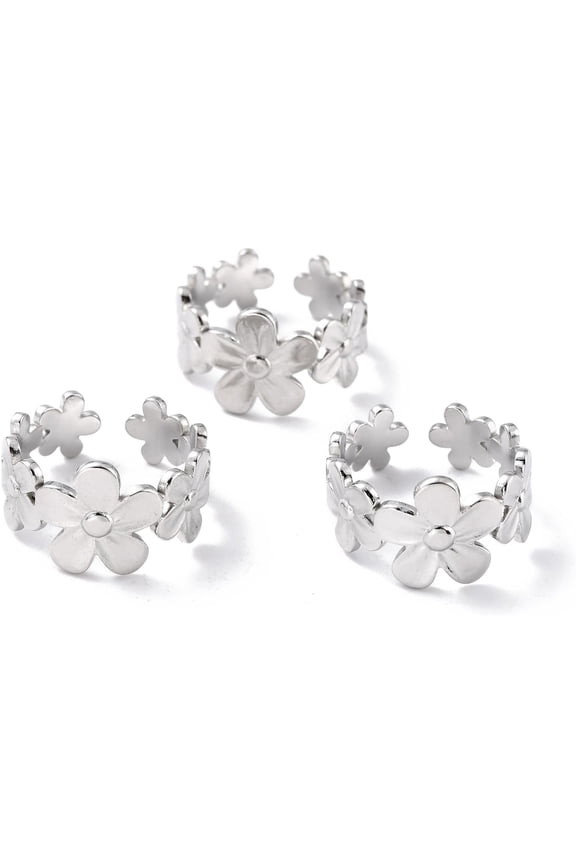 Adjustable Stainless Steel Flower Ring Machine Polished Width 7mm Internal Diameter 17.5mm Stainless Steel Colour Suitable for WomenStainless Steel Color