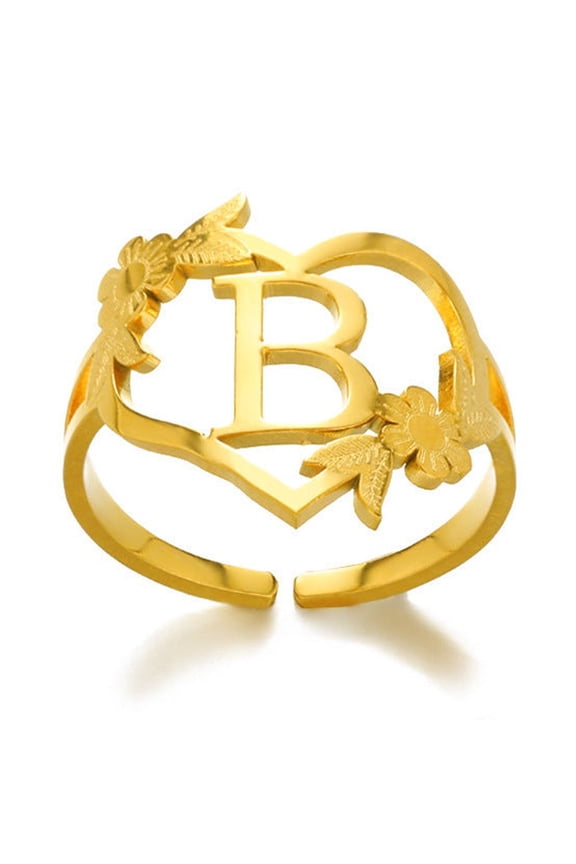 Adjustable Stainless Steel Heart-Shaped Initial Ring: Electroplated, Unisex Style, European and American Design, Letter/Number/Text Modeling