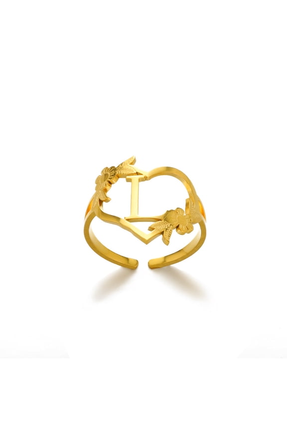 Adjustable Stainless Steel Heart-Shaped Initial Ring: Electroplated, Unisex Style, European and American Design, Letter/Number/Text Modeling