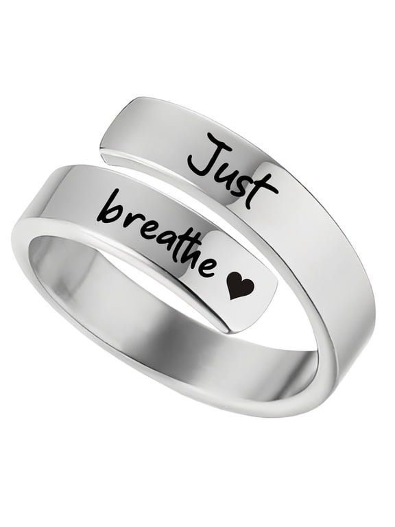 Adjustable Stainless Steel "Just Breathe" Heart Ring for Women - Inspirational Spiral Wrap Healing Ring Durable Jewelry Gift