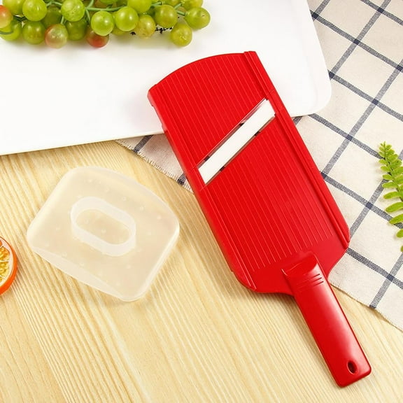 Adjustable Stainless Steel Mandoline Slicer for Vegetables, Includes Food Pusher and Cleaning Brush, Kitchen Tool( red)