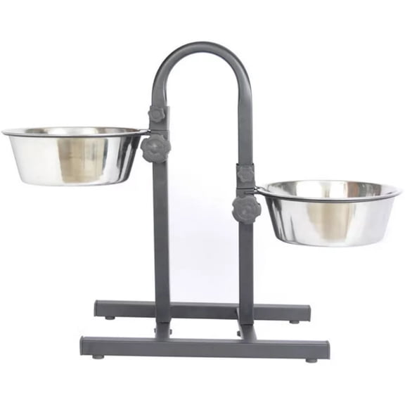 Adjustable Stainless Steel Pet Double Diner For Dog Pet Bowl Pet Supplies Cat Food Stainless Steel Pet Feeder Dog Basin Curved Lifting Rack (U Design)
