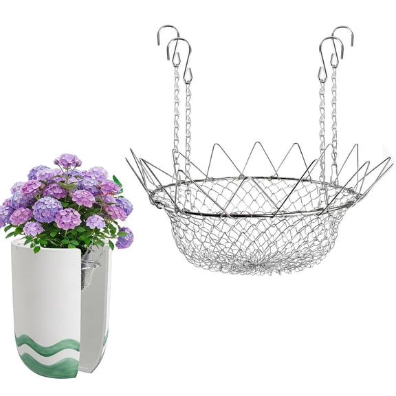 Adjustable Stainless Steel Planter Riser, 12-18" Plant Pot Insert with 4 Hooks & Chains, Indoor Outdoor Height Extender for Tall Planters
