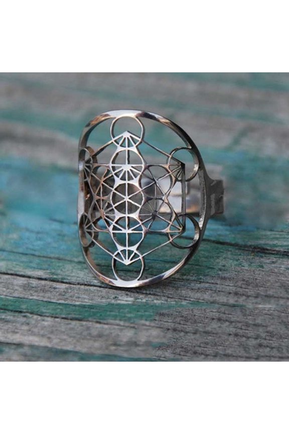 Adjustable Stainless Steel Ring Geometric Hollow Cube Design Sacred Geometry Ring Size 7 Stainless Steel Jewelry Ring
