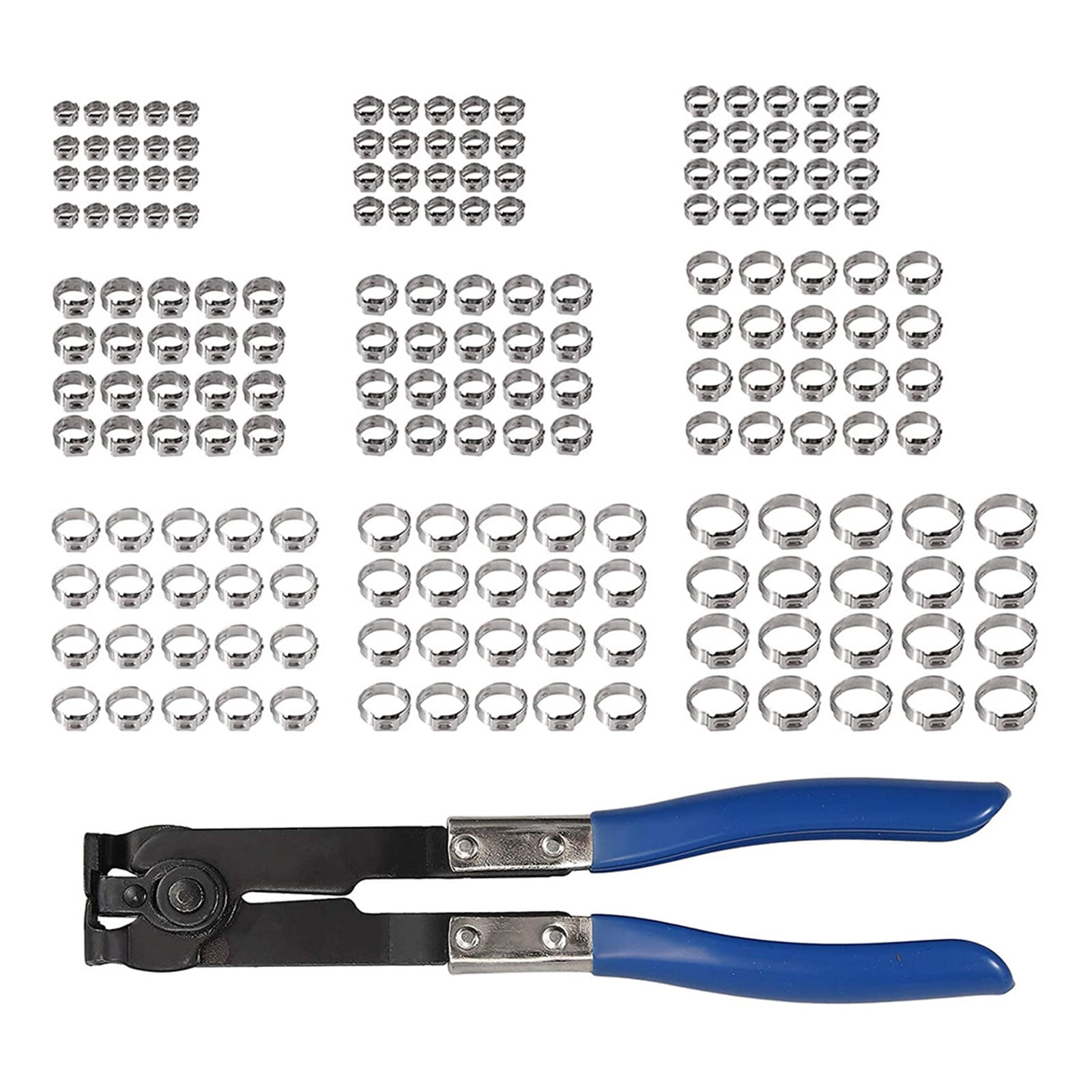 Adjustable Stainless Steel Single Ear Hose Clamp Set with Pliers, Fits 5.8-21mm Tubes Suitable for Various Applications