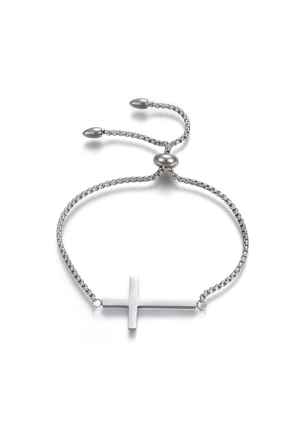 Adjustable Stainless Steel Slider Bracelet Box Chain Cross Gold Adjustable A113