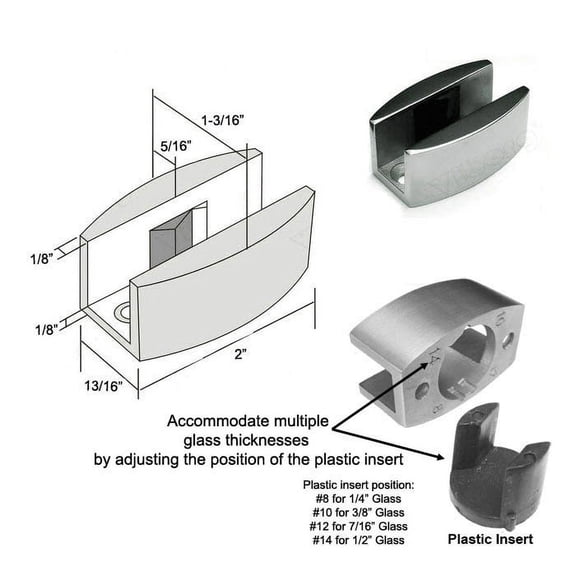 Adjustable Stainless Steel Sliding Shower Door Bottom Guide from 1/4" to 1/2" thick Glass