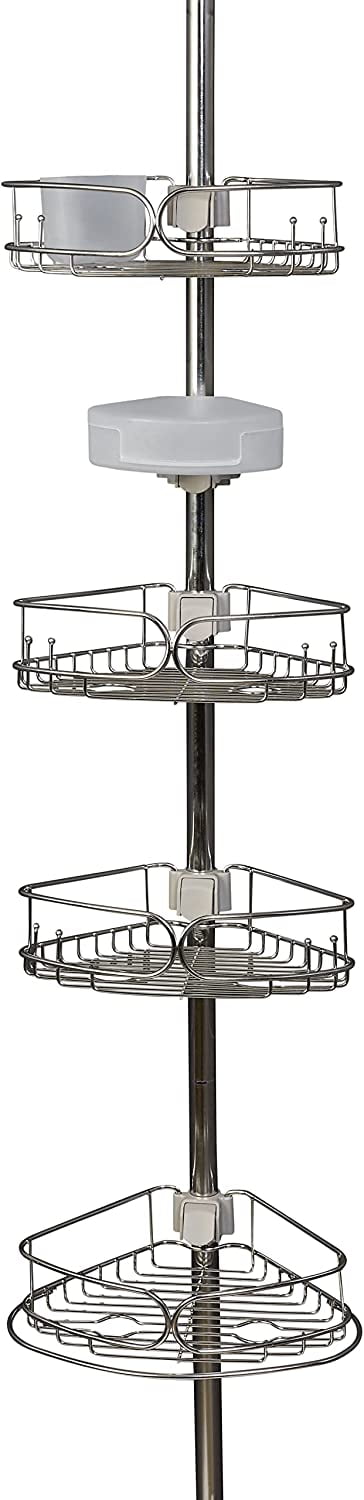Stainless Steel Tension Pole Shower Caddy with Adjustable Shelves
