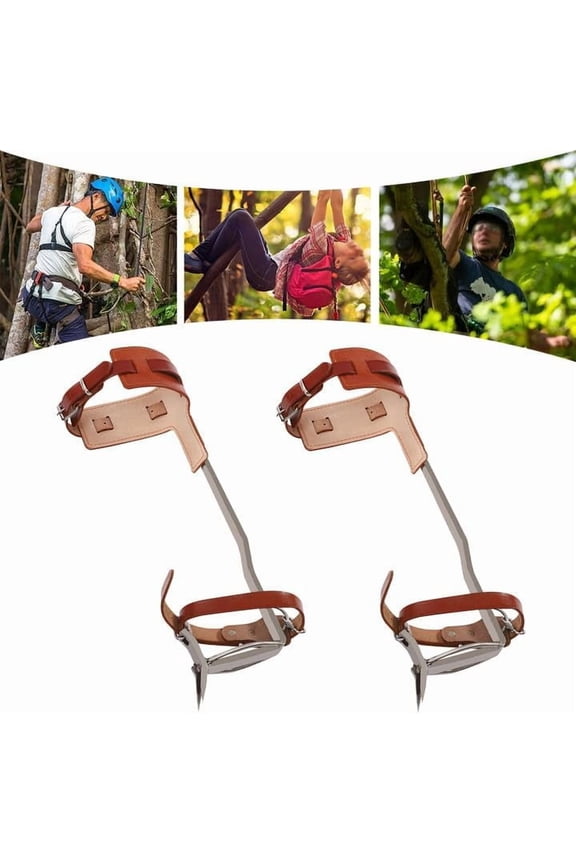 Adjustable Stainless-Steel Tree Climbing Spike Set with Foot Strap & Gloves ,Tree-Climbing Tools for Practice Tree Climbing Fruit Picking Logging, Max-Load 220.46Lbs