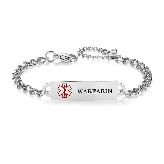 Adjustable Stainless Steel Warfarin Blood Thinner Medical ID Bracelet