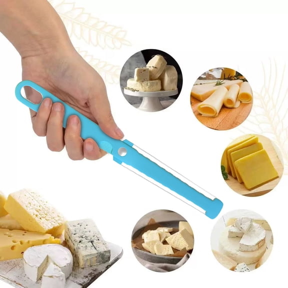 Adjustable Stainless Steel Wire Cheese Slicer, Multi-Functional Kitchen Tool for Butter Bread Pizza, Non-Slip Handle & Non-Stick Surface, Easy to Clean & Durable, Light Blue, By Harlik
