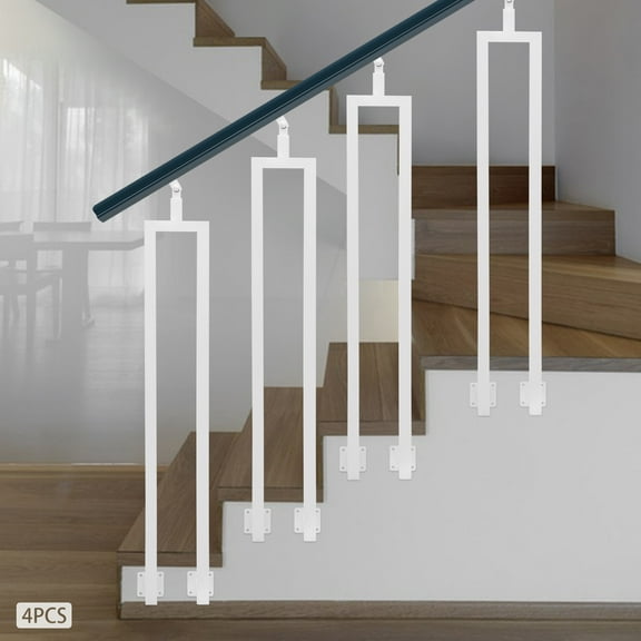 Adjustable Stair Baluster Posts (4-Pack), 100cm Iron Posts with Rust-Resistant Paint, 2.36x2.24in Rectangular Base, Side-Mounted Design for Narrow Spaces, Safe for Seniors/Children