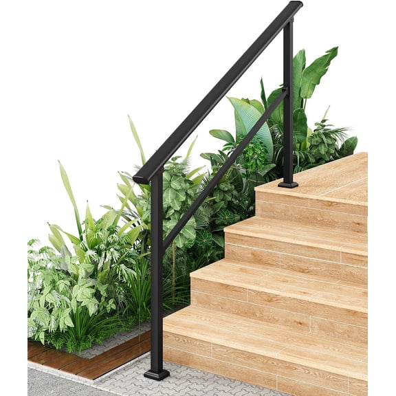 Adjustable Stair Handrail for 1-5 Steps Heavy-Duty Aluminum and Wrought Iron White