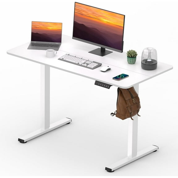 Adjustable Stand Up Desk Standing Desk, 47x24 Inches Home Office Desk with Memory Preset, Computer Workstation Sit Stand Desk Splice, White
