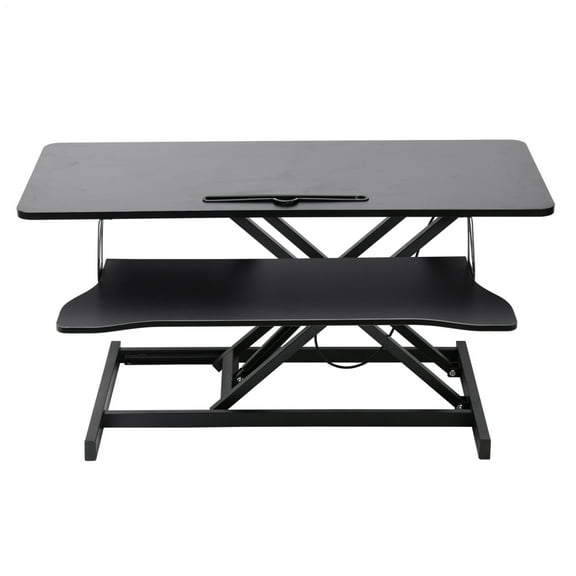 TOHU Adjustable Standing Desk Converter Height Adjustable Desk Riser Manual Pneumatic Spring Laptop Workstation with Keyboard Tray Black for Home, School